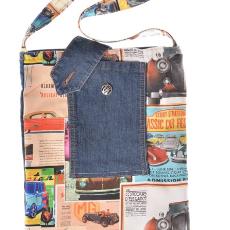 Дънкова чанта от плат на автомобили с откопчано копче