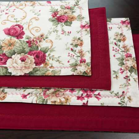 комплект 4 бр. двулицеви подложки за сервиране в разцветка на червени рози