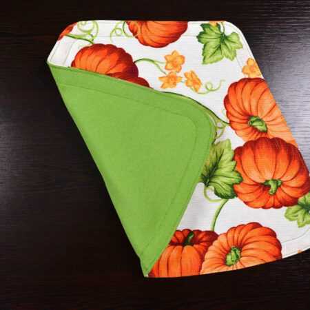 двулицева подложка за хранене за кръгла маса в зелено и оранжеви тикви