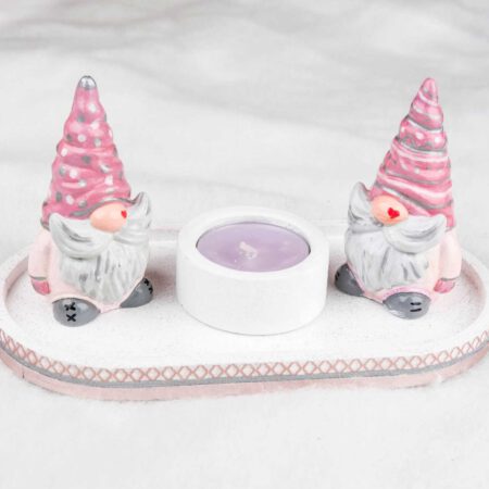 Свещник - декорация с гномове в розово